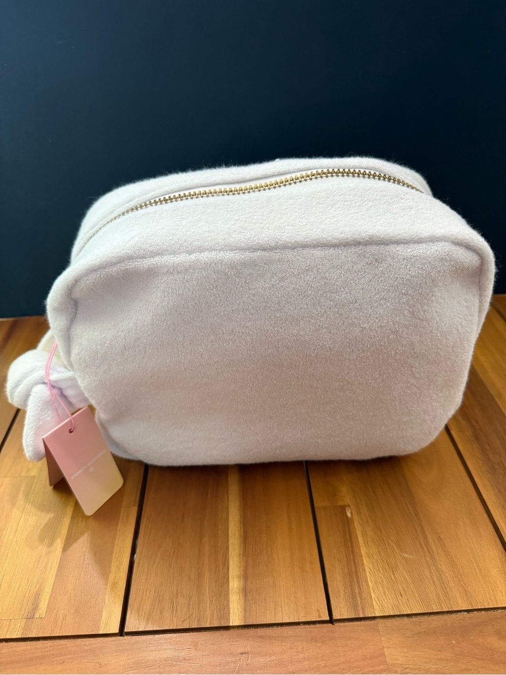 Stoney Clover Lane White Terry Cloth Zip Cosmetic Pouch